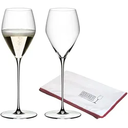 Riedel Veloce Champagner Gläser + Poliertuch, Weingläser, Transparent