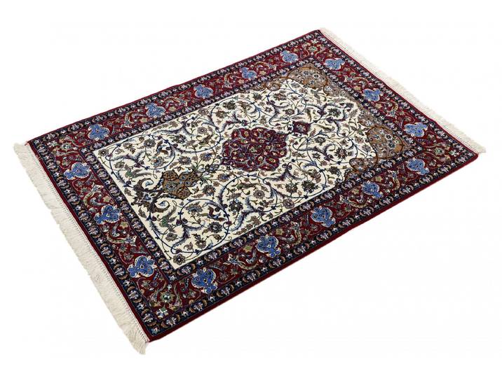 Isfahan Alt Seidenkette Teppich 111x164 Handgeknüpft Orientteppich Perserteppich Wolle mit Seide