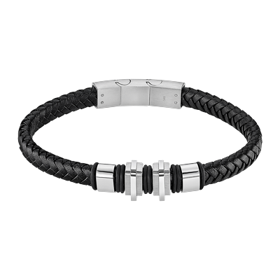 Armband LOTUS "Temptation Game", schwarz (schwarz, edelstahlfarben), Armbänder, Herren, 22,3cm, Edelstahl Kautschuk Leder, Edelstahl, Kautschuk, Leder, Armband