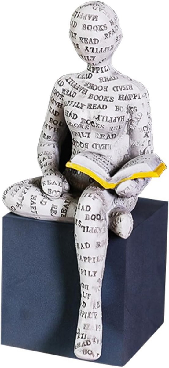Decoratief Vrouwenbeeldje Lezend Figuur voor Boekenplank - Handbeschilderd Hars Kunstwerk