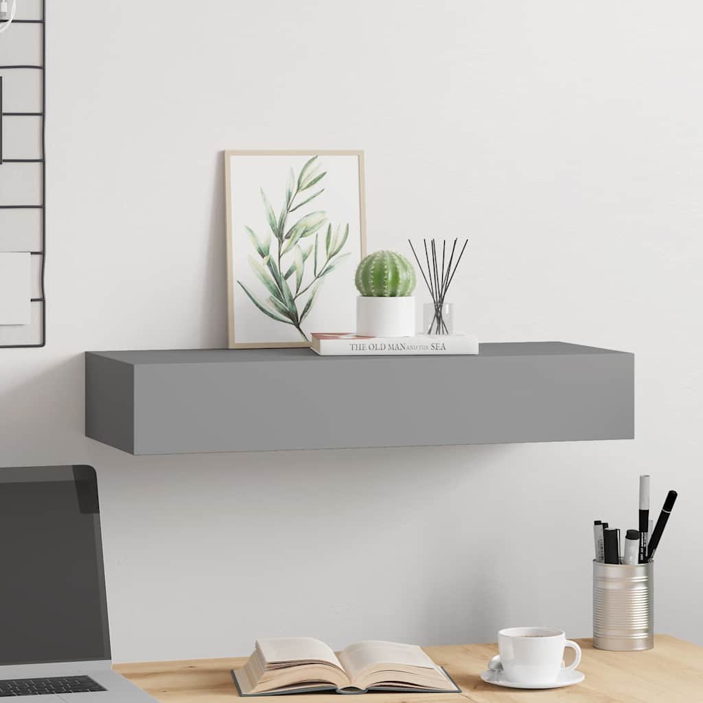 vidaXL Étagère à tiroir murale Gris 60x23,5x10 cm MDF