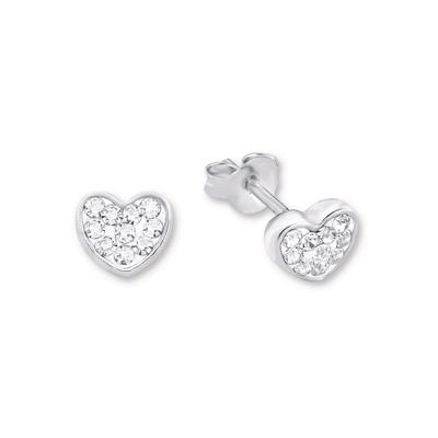 Paar Ohrstecker AMOR "Herzen", silber (silberfarben, kristallweiß, kristallweiß), Ohrringe, Damen, Silber 925 (Sterlingsilber), mit Kristallstein