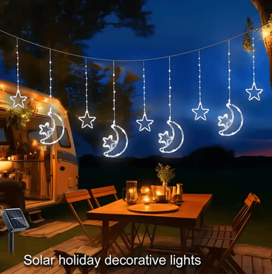 Inspire Curations Solar Star & Moon Curtain String Lights Waterproof Fairy Lights For Garden & Party Decor white