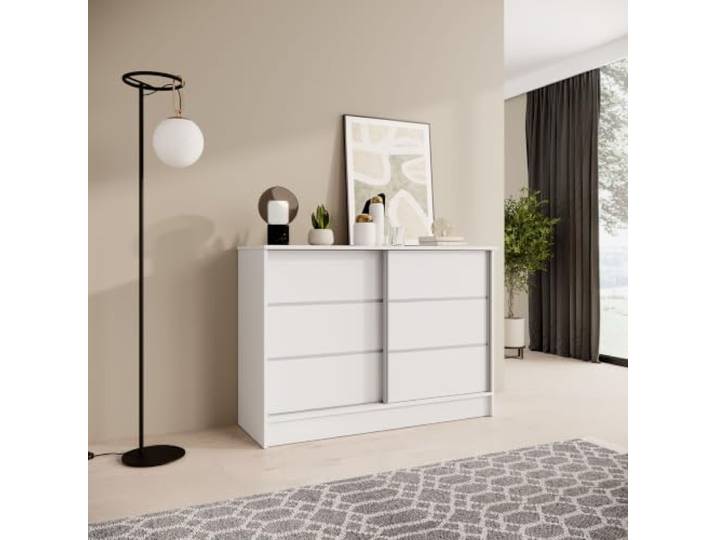 BEAUTY SOFA Kommode MIRELA mit 2 Schiebetüren, in 100 cm, 120 cm oder 160 cm, dekorativen Sprossen (Weiß, 100, Zentimeter)