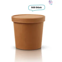 Soup Becher Suppenbehälter mit Membrandeckel 750 ml 26 oz 500 Stk, to go, take away, kompostierbar, natürliches Design