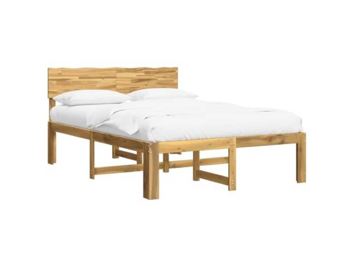 KTHLBRH Doppelbett mit Kopfteil ROSTOCK weiß 140 x 190 cm Massives Akazienholz, Double Live Edge, integriertes Kopfteil, fester Lattenrost, stabile Beine
