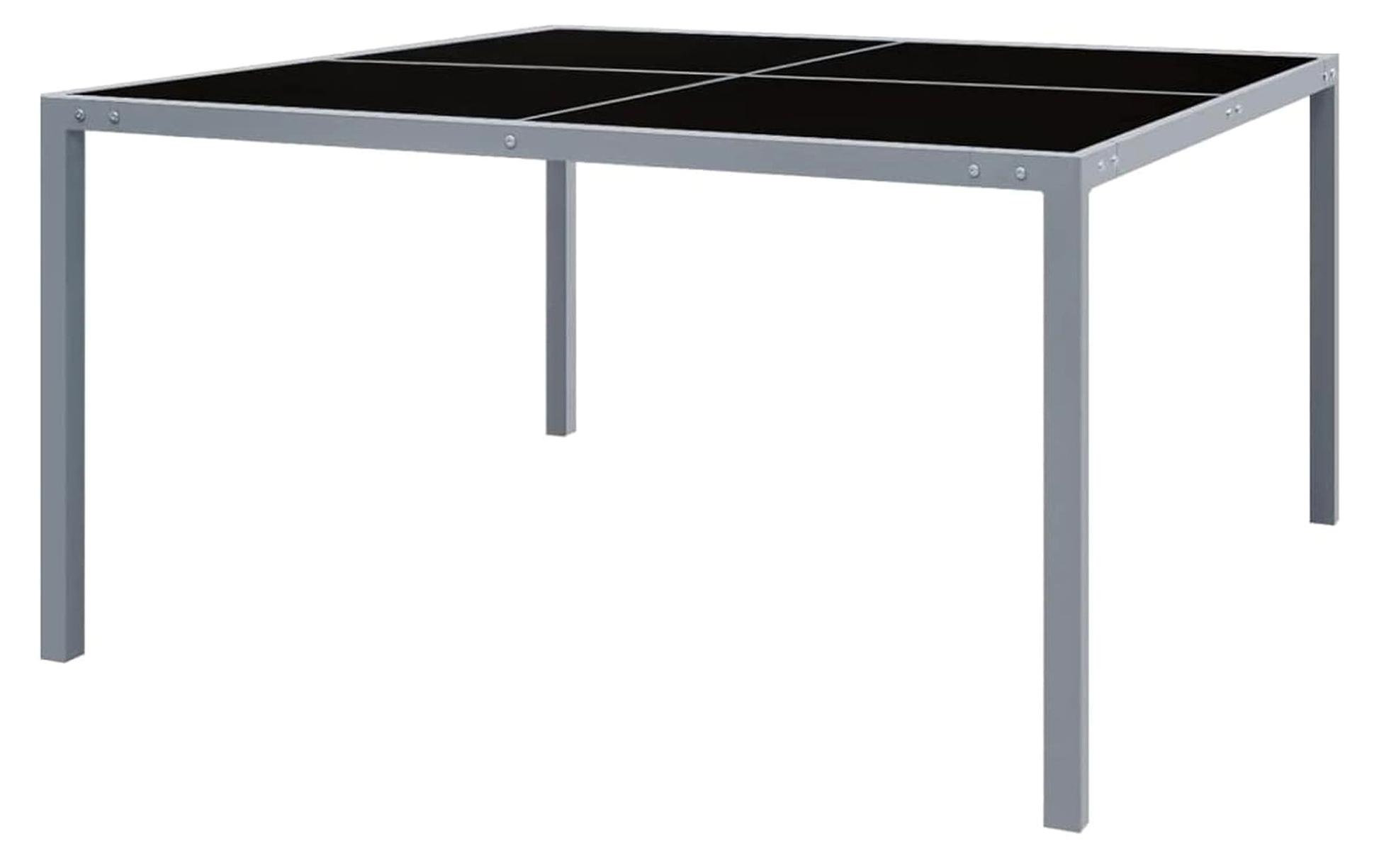 Gartentisch 130x130x72cm Grau Stahl und Glas für Balkon, Picknick, Hinterhof und Terrasse