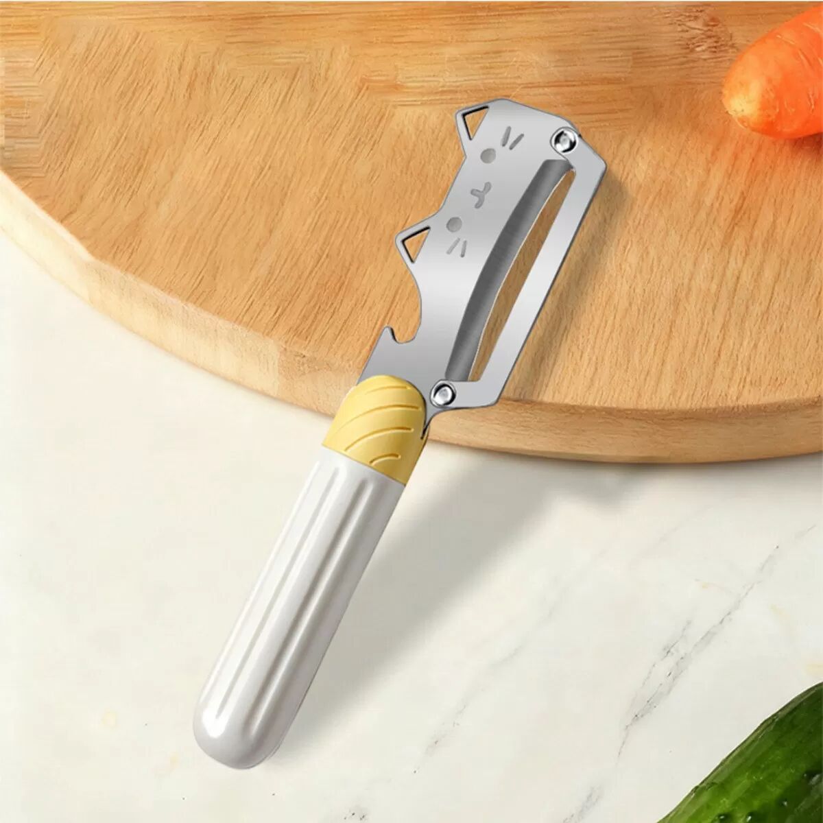 INF Silberner Edelstahl-Schäler mit zylindrischem Griff – Ergonomischer Gemüse- und Obstschäler für Kartoffeln, Wintermelone,