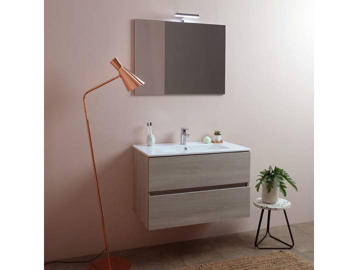 Kiamami Valentina - Meubles De Salle De Bain En 80 Cm Avec Tiroir Et Éclairage À Led Berlin Elm Leone