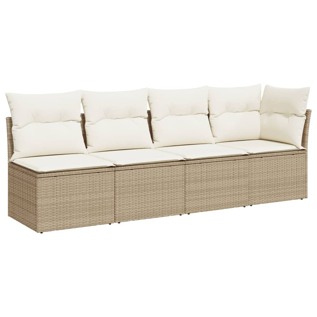 Syfax Tuinbank 4-zits met kussens poly rattan beige