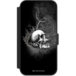 Nivocase Klapphülle für Apple iPhone 12 Handyhülle aus Kunst Leder NIVOflip schwarz Gothic Schädel (Apple iPhone 12), Smartphone Hülle, Schwarz
