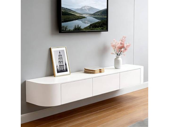 Hegisift 160cm TV Lowboard hängend，Das Ablagefach lässt Sich durch Drücken öffnen，Geeignet für Wohnzimmer, Schlafzimmer und andere Szenen（Weiß）