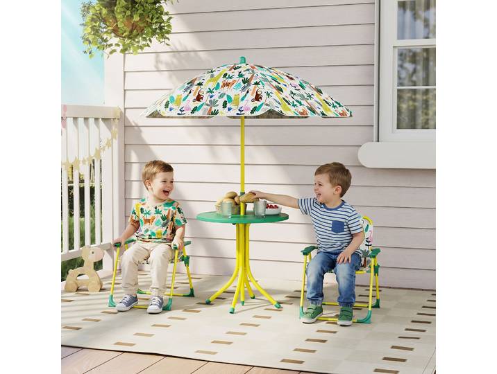 AIYAPLAY Salon Jardin Enfant 2 Chaises Pliantes Parasol Vert