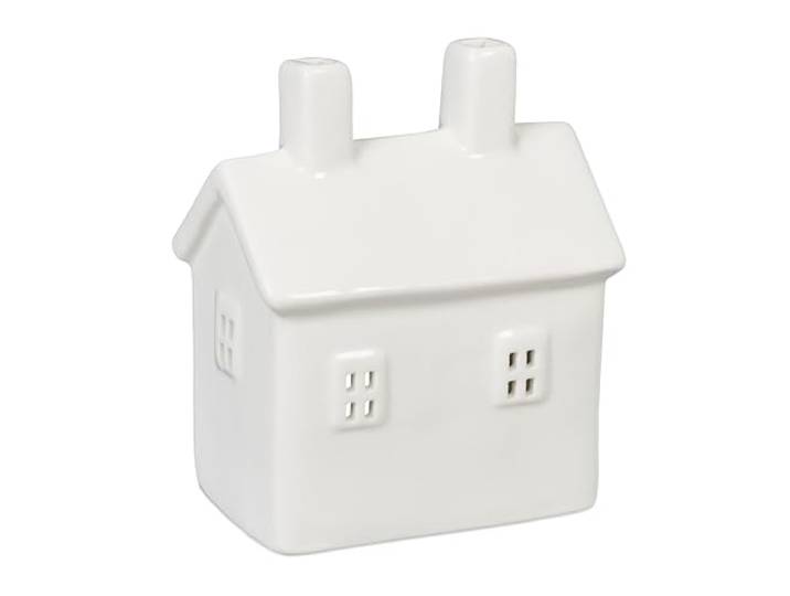 Relaxdays Photophore en Forme de Maison\, pour 1 Bougie Chauffe-Plat\, H x L x P : 12 x 10 x 6\,5 cm\, Blanc