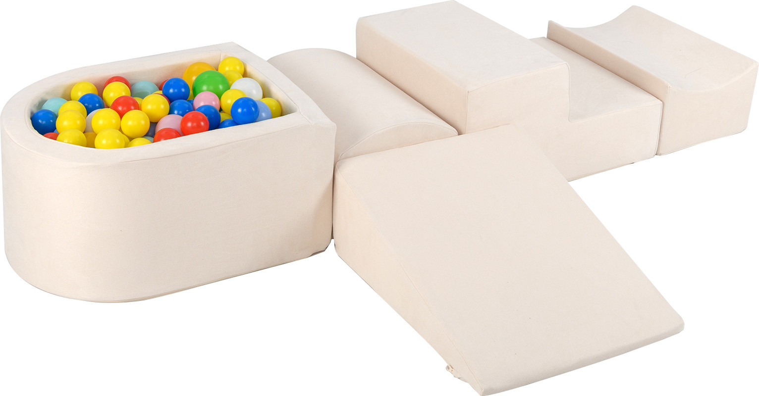 Costway 5-delige set zachte schuimblokken met balbad voor klimmen en spelen, beige