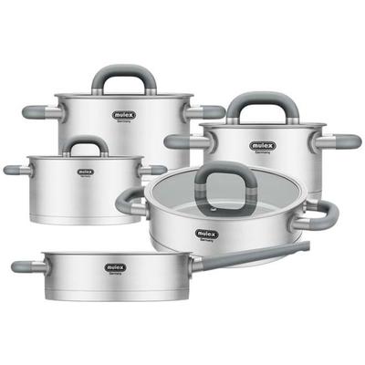 Topf-Set MULEX "LUGANO", grau (edelstahlfarben), Töpfe, inkl. Stielpfanne 24 cm + Servierpfanne 24 cm mit Deckel, Induktion