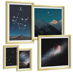 BILDER SET 5er Set - 50x50 cm & 20x30 cm & 40x60 cm Goldrahmen - Sterne der Zwillingsgalaxie