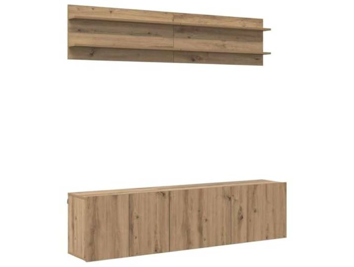 TV-Einheit aus Holz, 6 Stück, zur Wandmontage, Farbe: Eiche Rechteckiges Design, Wandmontage, Plattenregale, Regale und Fächer, für Wohnzimmer und Medien