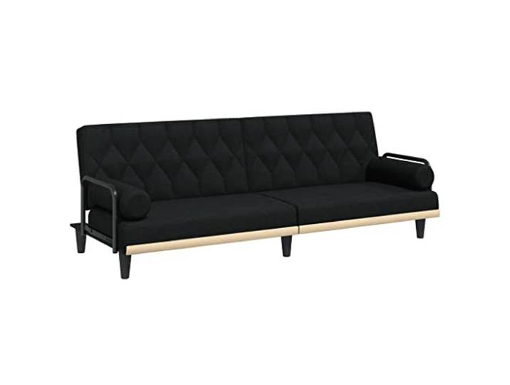 TEKGHUT Schlafsofa mit Armlehnen Schwarz Stoff Stoff,atmungsaktiv,langlebig,verstellbare Rückenlehne,Sperrholz-Rahmen,Kissen,Montageanleitung