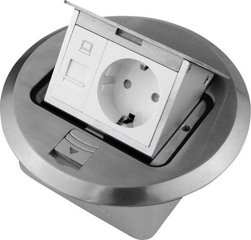 LEDmaxx ALU1R1S 1fach Fußboden-Einbausteckdose mit Cat5 Buchse IP20 Aluminium