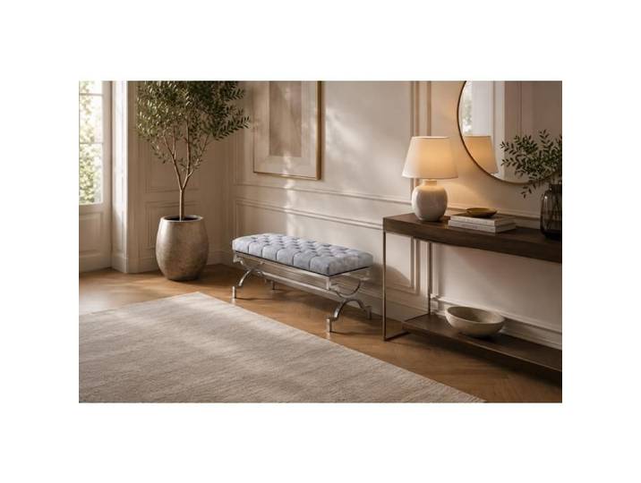 Banquette CROSS Capitonnée Chrome Velours Gris