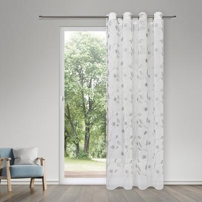 Vorhang GERSTER "Felice" Gr. 1, grau (grau, weiß), B:145cm H:245cm, Polyester, Gardinen, SB-Ösenschal "Felice"