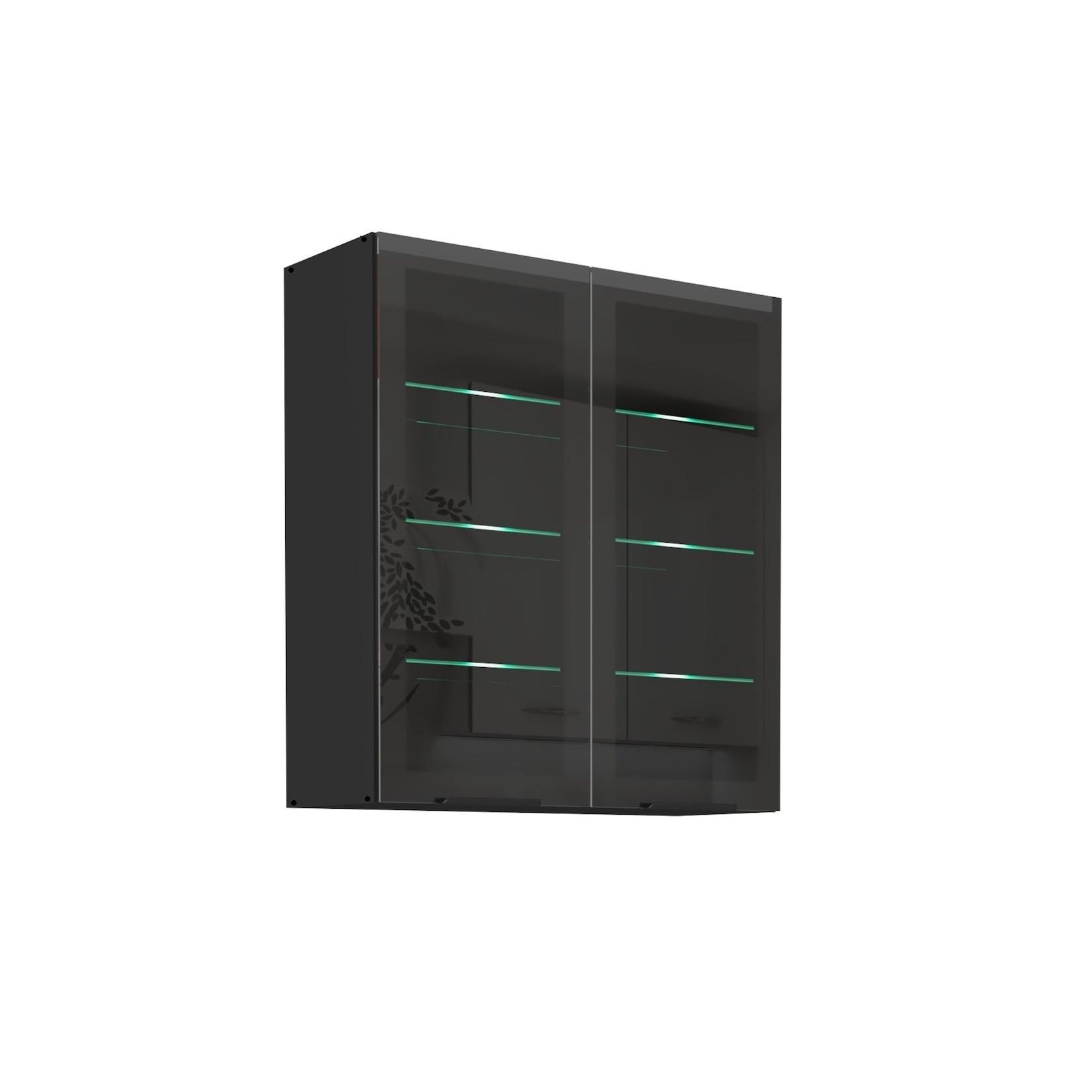 Küchen Glashängeschrank 80 cm SIENA Schwarz Küche Küchenzeile Küchenblock