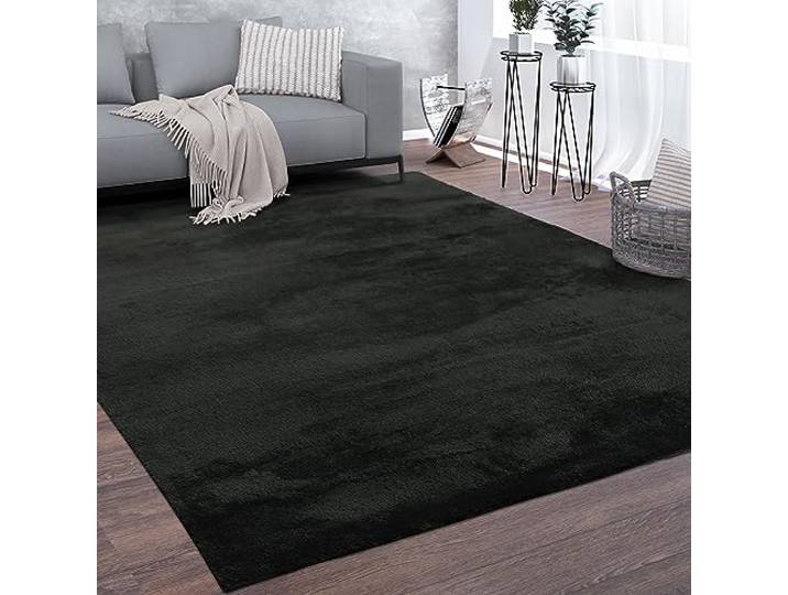 Paco Home Teppich Wohnzimmer Kurzflor Weich rutschfest Modern Einfarbiges Muster Schwarz, Grösse:140x200 cm