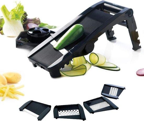 Mandoline snijmachine model F21000 met 5 roestvrijstalen messen en verstelbare dikte, zwart