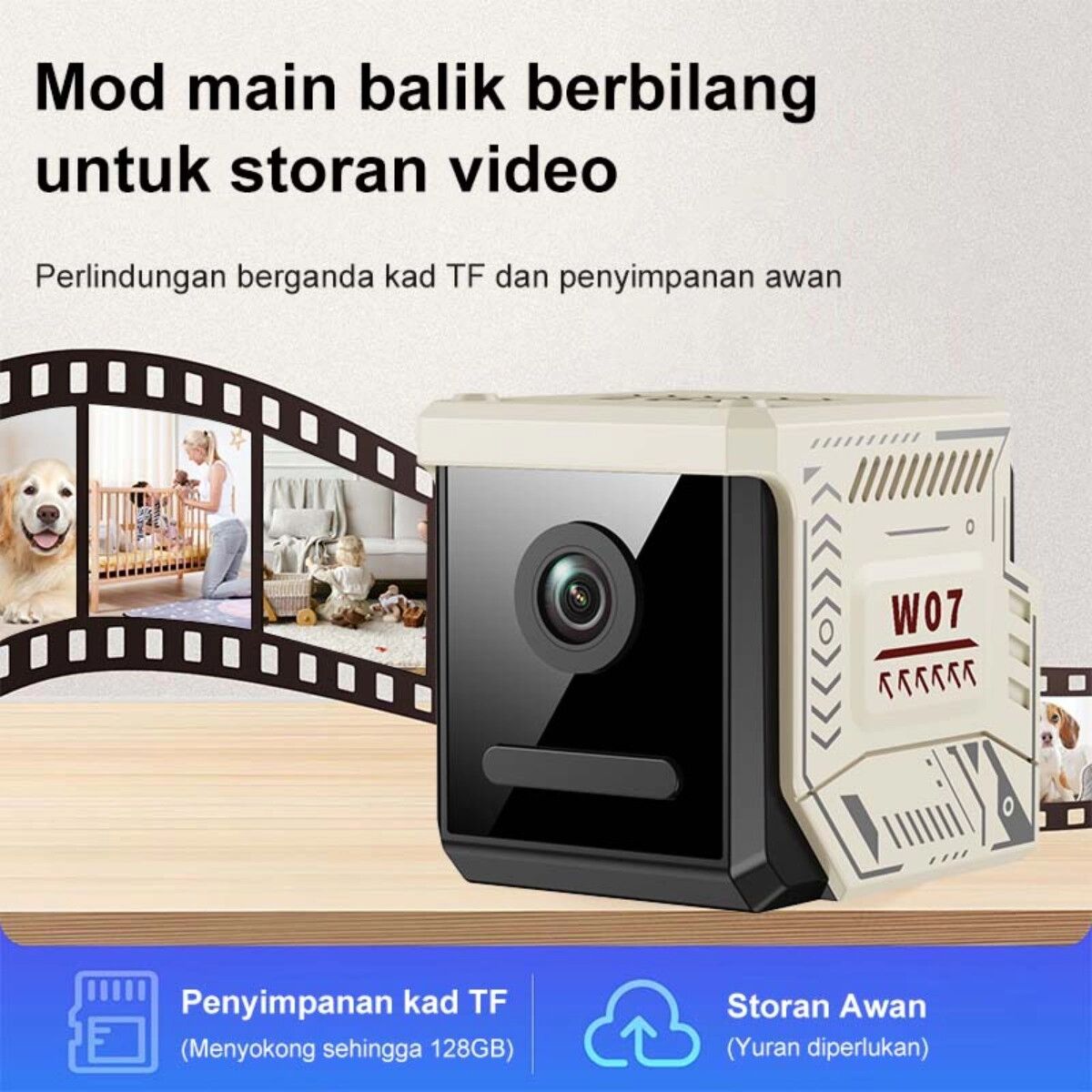 INF 1080P Wi‑Fi Überwachungskamera mit Infrarot-Nachtsicht, Bewegungserkennung, Cloud-/Lokalspeicher und 1/4-inch abnehmbarem Beige