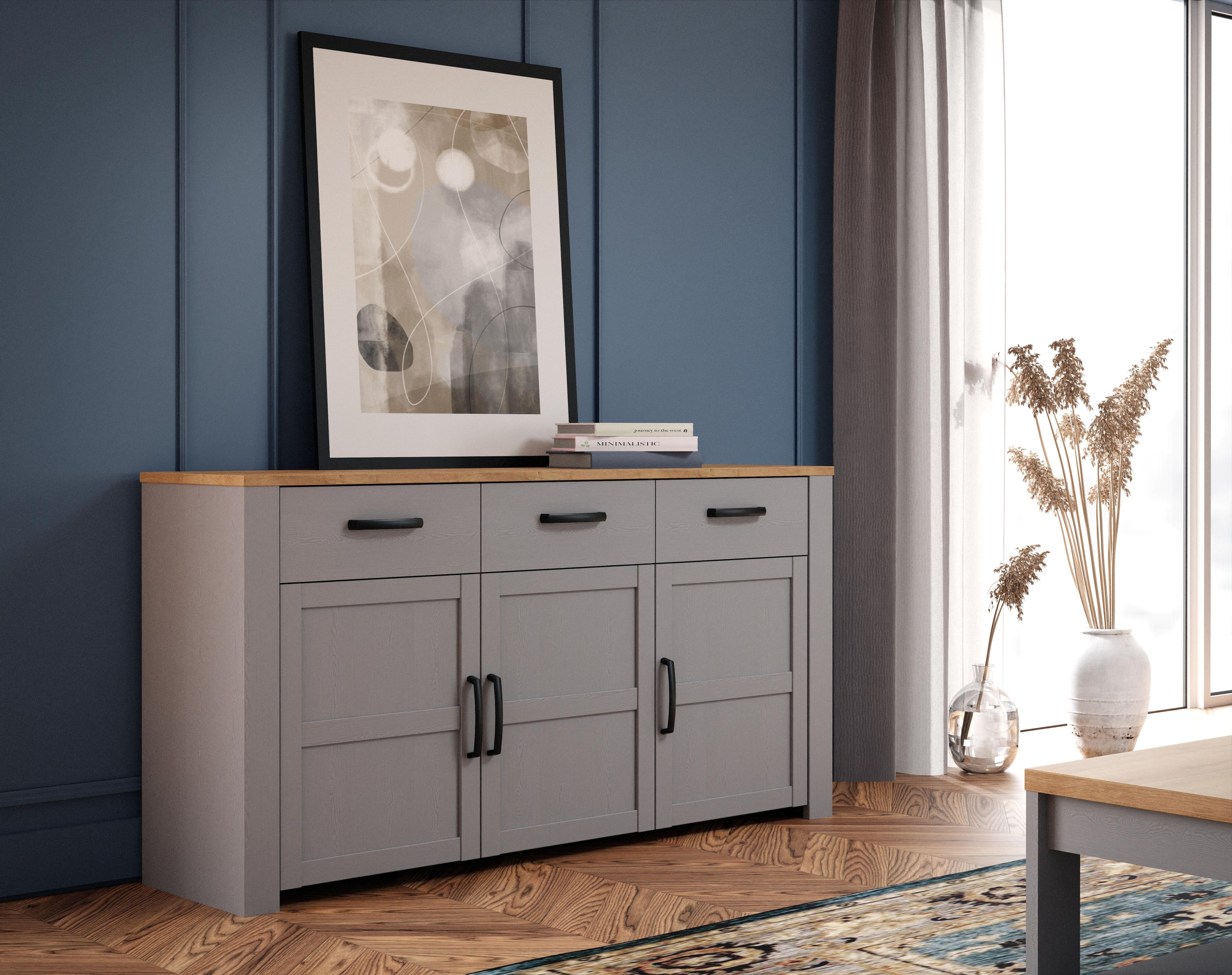 Sideboard FORTE "Bohol, Sideboard, Soft-Close, Stauraum", grau (eichefarben, grau), B:166cm H:87,2cm T:42cm, Sideboards, Sideboard, Breite 166 cm