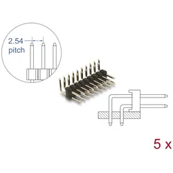 DELOCK Stiftleiste 10 Pin, Rastermaß 2,54 mm, 2-reihig 5 St.