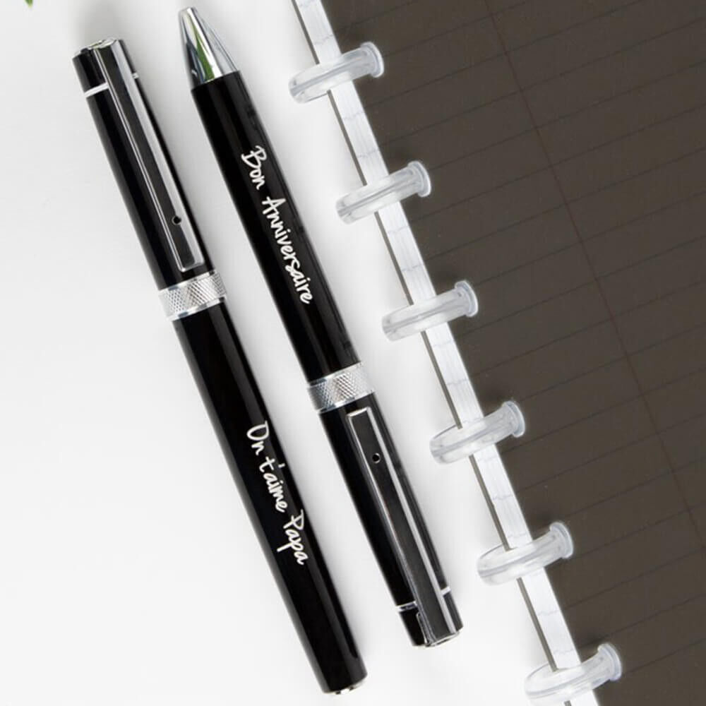 Ocadeau Parure 2 stylos noirs gravés