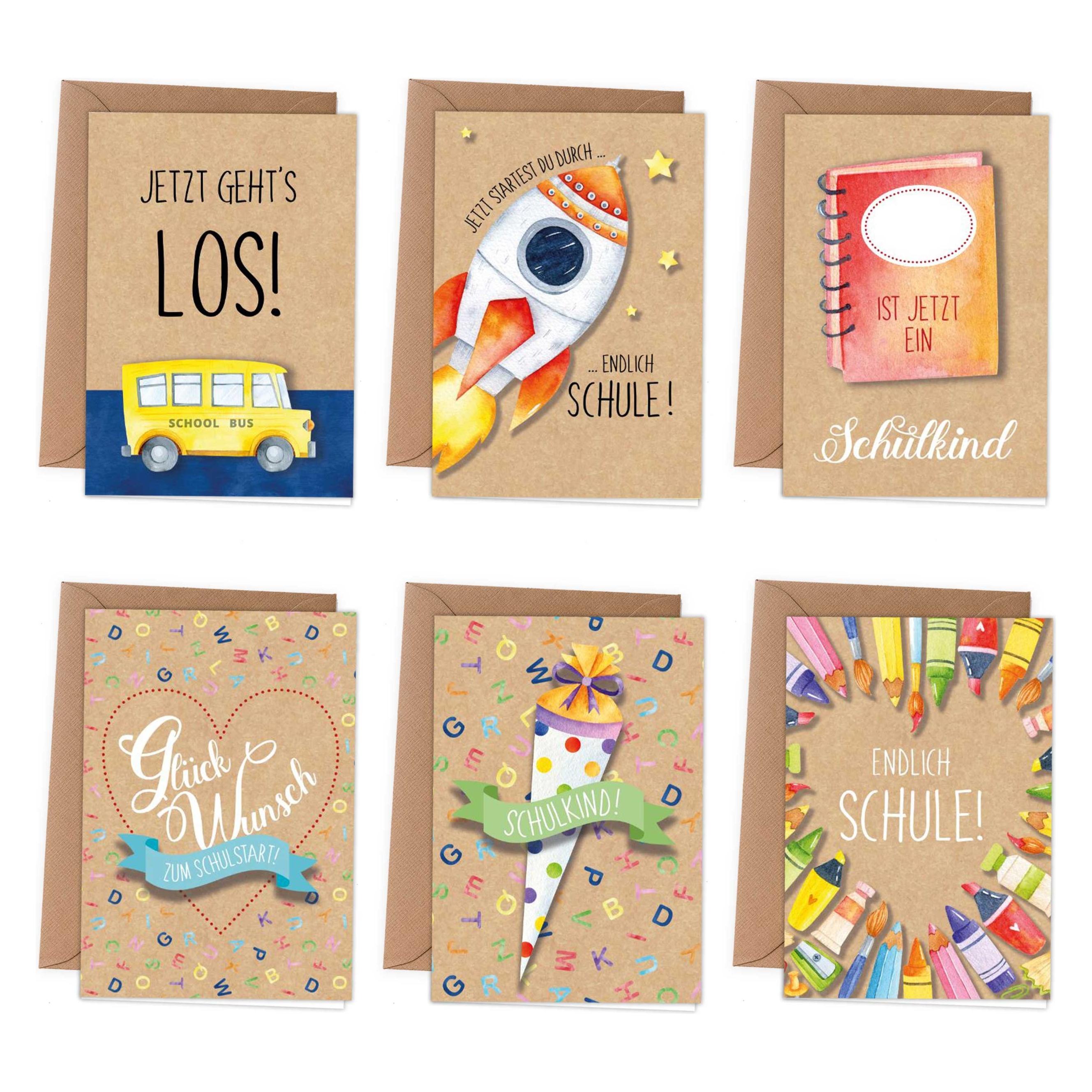 Papierdrachen 6 Klappkarten zur Einschulung - Kraftpapier (6 Stk.) (75025686)