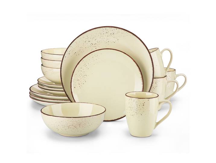 Vancasso Navia 16/32 pièces ensemble de vaisselle en céramique de grès avec 4 assiettes à dîner, assiette à dessert, bol de 800 ml, ensemble de vaisselle de tasse