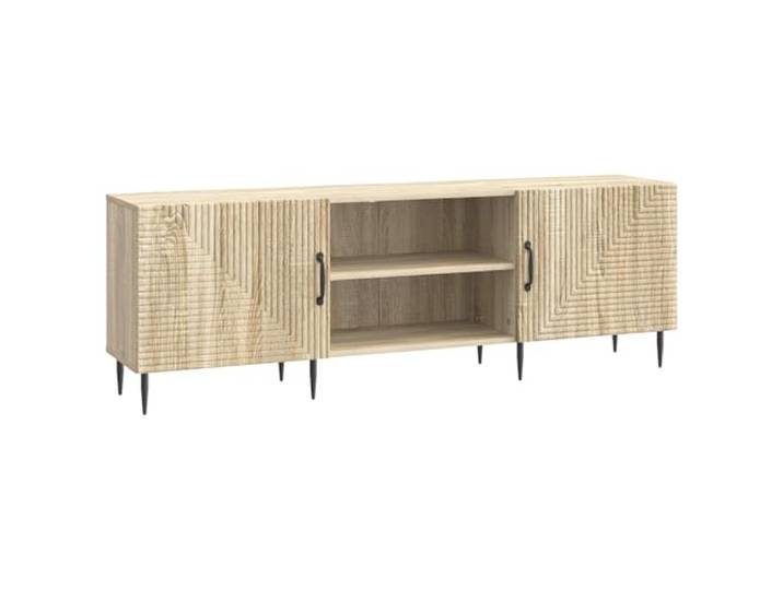 LMTYOENFG TV Schrank Sonoma Eiche 150x31x50cm Lowboard Holzwerkstoff Eleganter Fernsehtisch fürs Wohnzimmer mit 90-Grad Pendeltüren, Metallbeinen und Stauraum für Unterhaltungselektronik.