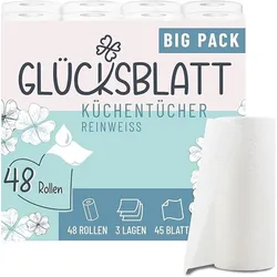 Glücksblatt Küchentücher, 48 Rollen á 45 Blatt, 3-lagige Küchenrollen, 100% Zellstoff