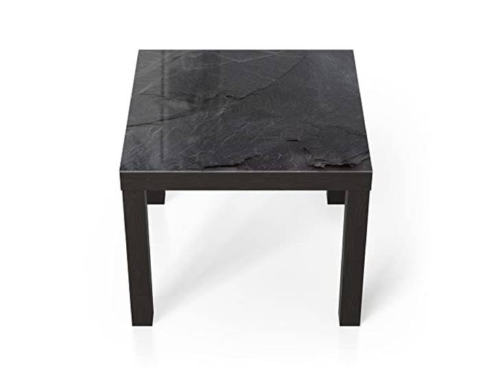 DEQORI Glastisch schwarz klein 55x55 cm Motiv Schiefersteinoptik ausgefallener Beistelltisch aus Glas Hochglanz Couchtisch fürs Wohnzimmer moderner Couch Tisch mit Design