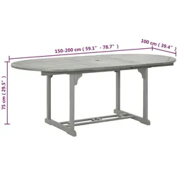 vidaXL Gartentisch Grau 200x100x74 cm Massivholz Akazie : Farbe - Grau