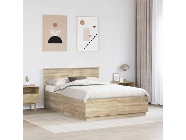 SKTQYQO Bettgestell Eiche Sonoma 140 x 200 cm Technisches Holz, verstellbares Kopfteil, quadratische Beine, pflegeleicht