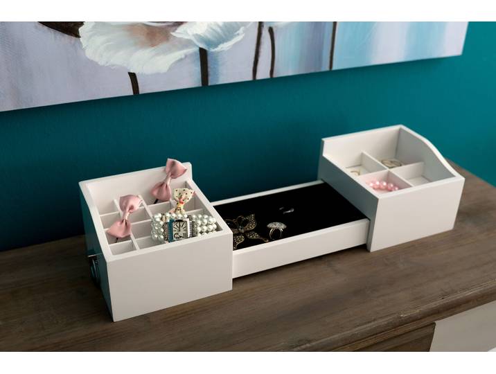 Kosmetikbox Marlisa, weiß , schwarz, B:32cm H:15,5cm T:11,5cm, MDF, MYFLAIR MÖBEL & ACCESSOIRES, Aufbewahrungsboxen, Kosmetikbox, ausziehbar, auch ideal als Schmuckkasten