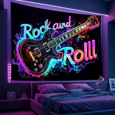 Uplift Treasures Neon Rock Guitar Tapestry Music Wall Decor zbu 1 130x150cm(4.3x4.9ft)