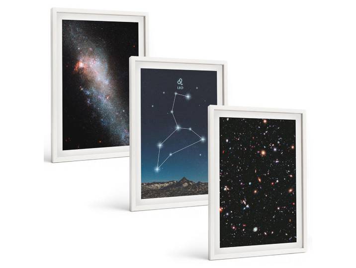 Tulup Bilder SET 3er Set - 40x60 cm Weißer Rahmen - Galaxie im Sternbild Löwe, Kunststoff, Rechteckig, 40x60 cm, einfache und schnelle Anbringung, Bilder & Rahmen, Bilder