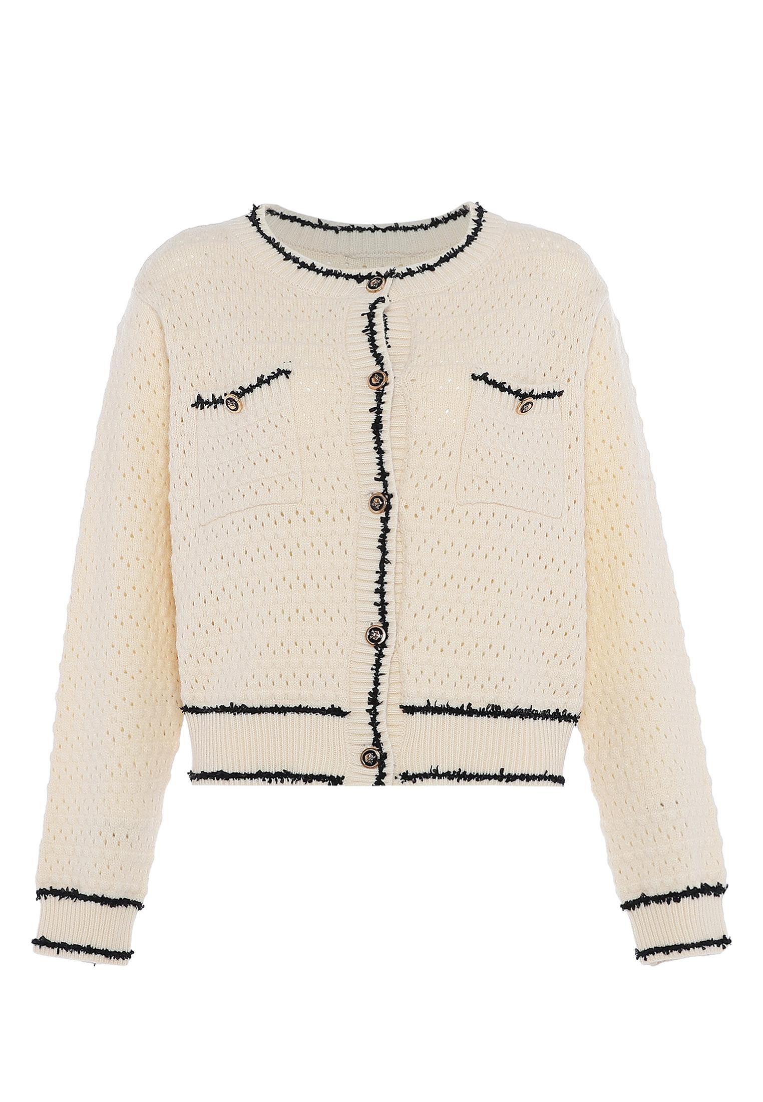 Faina Vest Dames wol wit zwart