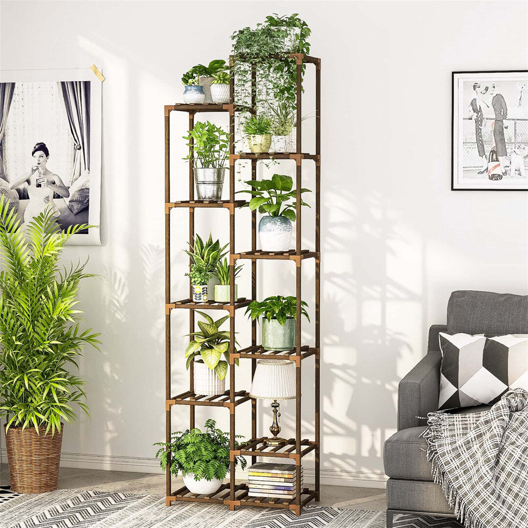 Dakota Fields Solid Wood Plant Stand 11 Tier Brown 182cm H X 60cm L X 30cm D