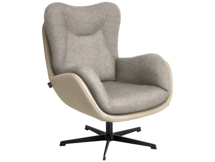 Schöner Wohnen Sessel, Beige, Metall, Echtleder, Nappaleder, 80x97x89 cm, Goldenes M, Lederauswahl, Stoffauswahl, Sitzfläche 360° drehbar, Wohnzimmer, Sessel, Sessel