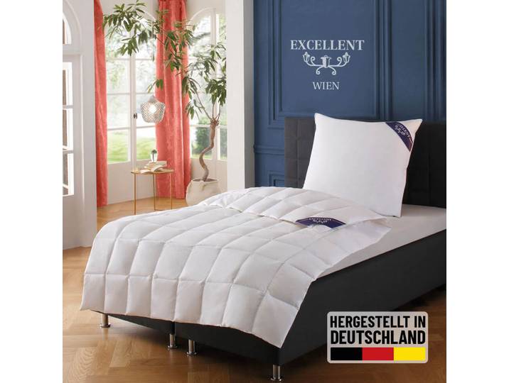 Daunenbettdecke EXCELLENT Wien, Bettdecken für Sommer und Winter, Decke , weiss (weiß), B:160cm L:210cm, Bezug: 100% Baumwolle. Füllung: 90% Daunen, 10% Federn, Bettdecken, Daunenbettdecke, Bettdecke 135x200 cm, made in Germany, allergiker geeignet (Hausstaub)