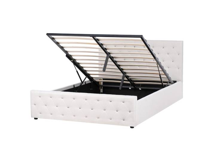 BETT mit Stauraum 160/200 cm Stoff Beige Amiens