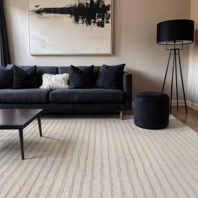 World Rug Gallery Horizontal Stripe Power Loomed Soft Shag High-Low Indoor Area Rug
