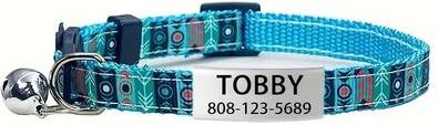 Uplift Picks Personalized Breakaway Cat Collar With Bell And ID Tag sky Blue